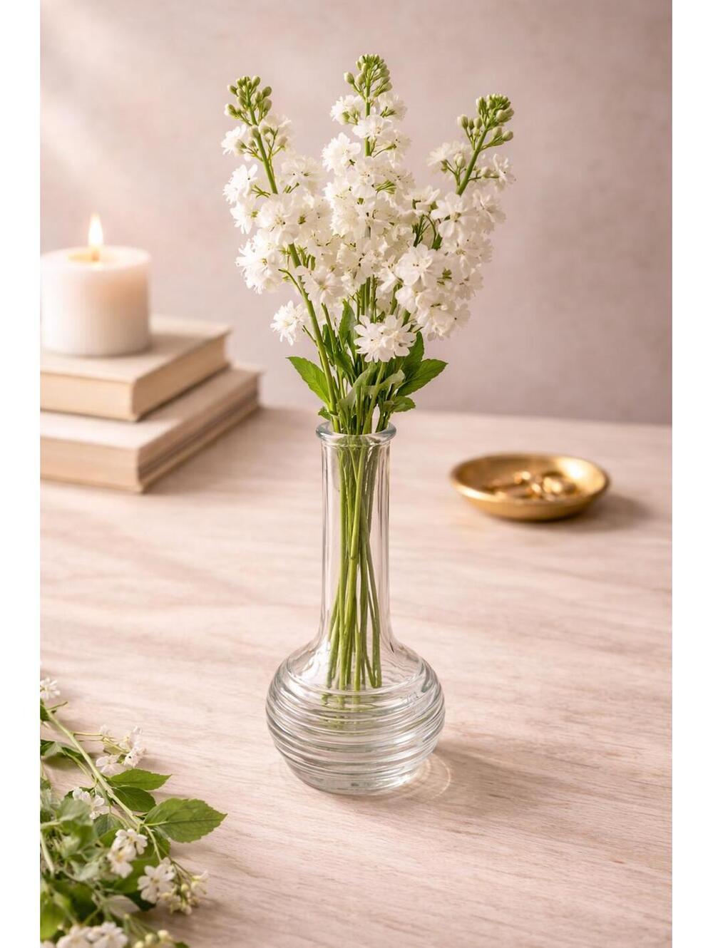 Vintage Clear Glass Round Bottom Long Neck Ribbed Bud Vase